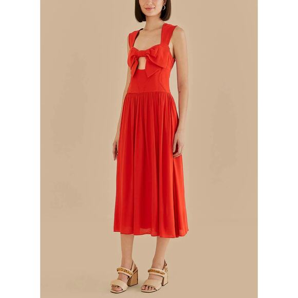 FARM Rio Dresses & Skirts - FARM RIO Anthropologie Red Bow Detail Midi Dress Sleeveless Sweetheart NWT L